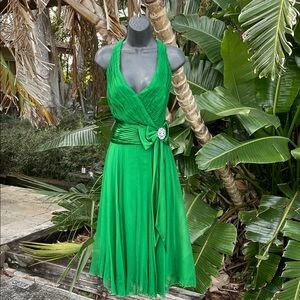 Tadashi Emerald green drop waist  pure silk dress